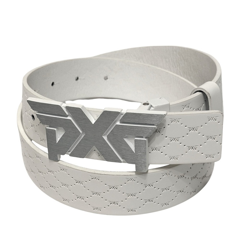 PXG Parsons Xtreme Golf White Leather Belt Silver Logo Buckle